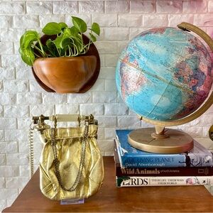 Vintage 1940s 50s Metallic Gold Fabric Slouch Bag Rhinestone Gold Tone Clasps